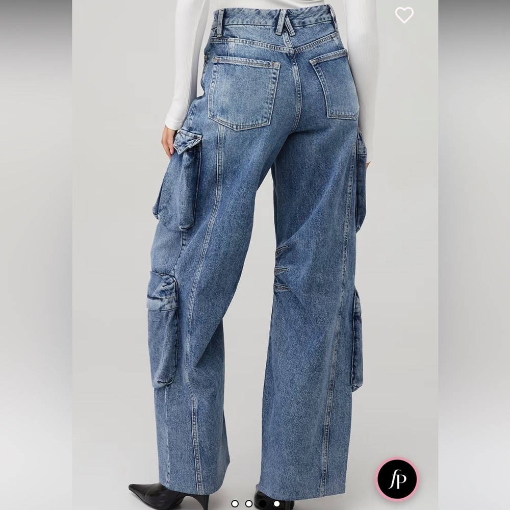 Good American Wide Leg Baggy Denim Cargo Jeans in Indigo Size 28 Plus NWT 225$ - Picture 12 of 16